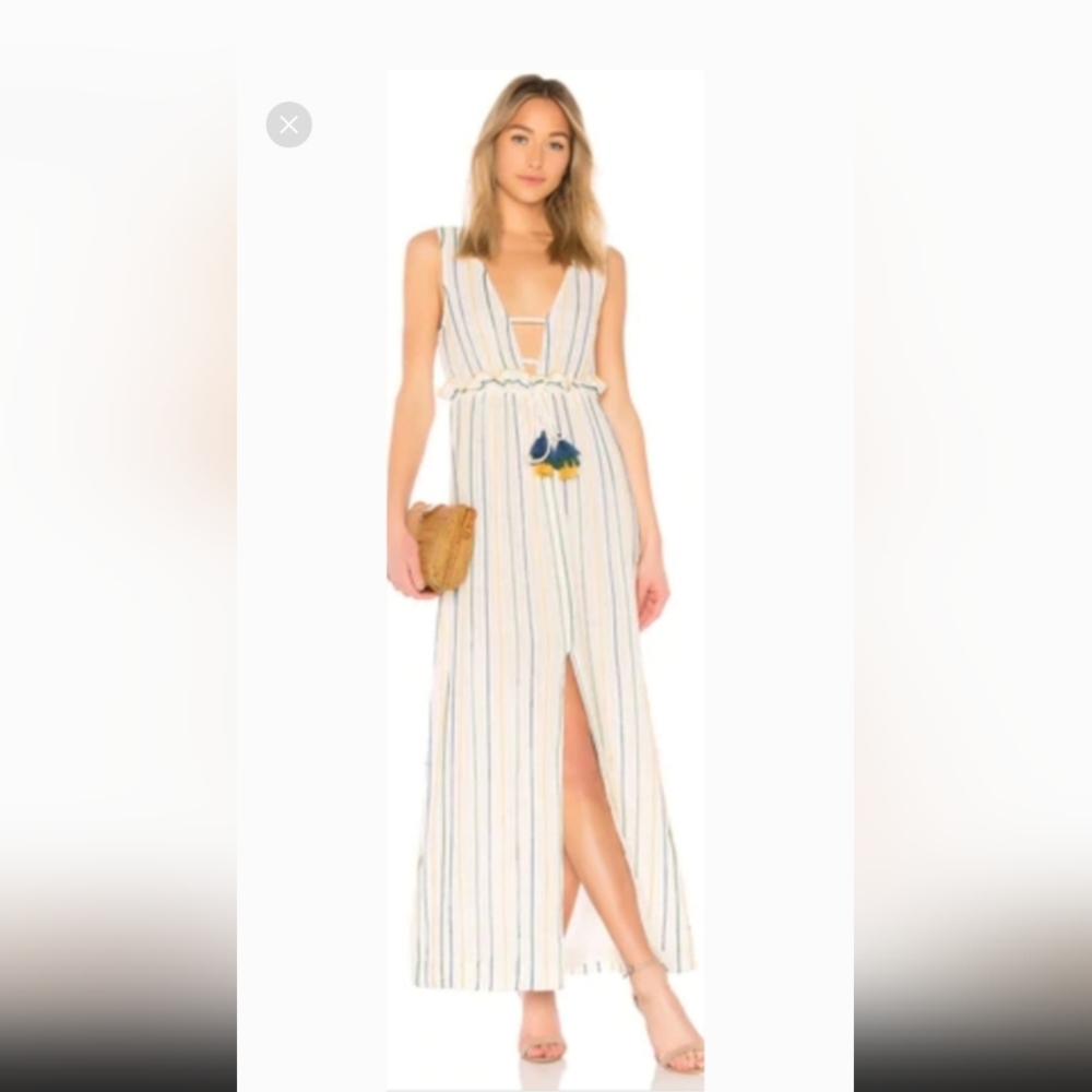 Tularosa Cream Maxi Dress with Blue and Yellow Stripes
